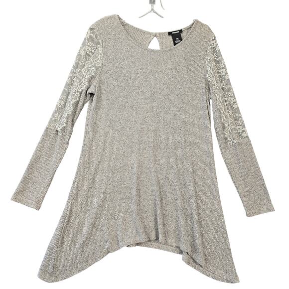 Premise Gray Heather Knit Mini Dress Lacy Long Sleeves Asymmetrical Women Size M - Picture 1 of 7